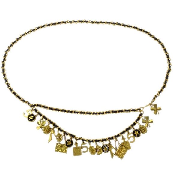 Chanel Gold Black Icon Chain Belt 94A Small Good 195196 - Picture 1 of 4